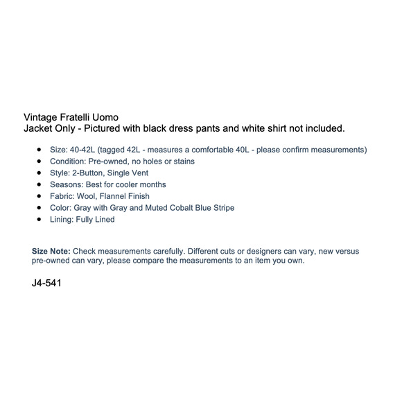 Vintage Fratelli Uomo 40-42L Gray Muted Cobalt Blue Stripe Blazer Flannel Finish - Picture 3 of 15